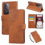 For OPPO Reno12 Pro 5G Global Rose Flower Embossed 3-Card Slots Leather Phone Case(Brown)