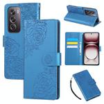 For OPPO Reno12 Pro 5G Global Rose Flower Embossed 3-Card Slots Leather Phone Case(Blue)