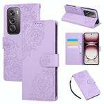 For OPPO Reno12 Pro 5G Global Rose Flower Embossed 3-Card Slots Leather Phone Case(Purple)
