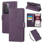 For OPPO Reno12 Pro 5G Global Rose Flower Embossed 3-Card Slots Leather Phone Case(Deep Purple)