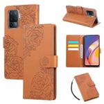 For OPPO A94 4G / F19 Pro Rose Flower Embossed 3-Card Slots Leather Phone Case(Brown)
