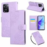 For OPPO A77 Rose Flower Embossed 3-Card Slots Leather Phone Case(Purple)