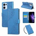 For OPPO Reno13 5G Global Rose Flower Embossed 3-Card Slots Leather Phone Case(Blue)