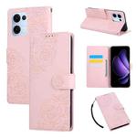 For OPPO Reno13 5G Global Rose Flower Embossed 3-Card Slots Leather Phone Case(Pink)