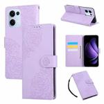 For OPPO Reno13 5G Global Rose Flower Embossed 3-Card Slots Leather Phone Case(Purple)