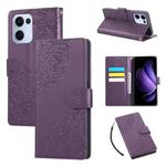 For OPPO Reno13 5G Global Rose Flower Embossed 3-Card Slots Leather Phone Case(Deep Purple)