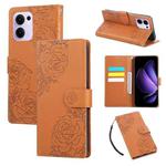 For OPPO Reno13 F 5G Global Rose Flower Embossed 3-Card Slots Leather Phone Case(Brown)