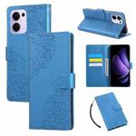 For OPPO Reno13 F 5G Global Rose Flower Embossed 3-Card Slots Leather Phone Case(Blue)