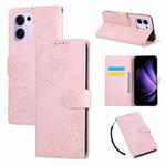 For OPPO Reno13 F 5G Global Rose Flower Embossed 3-Card Slots Leather Phone Case(Pink)