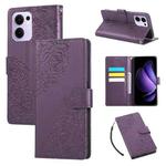 For OPPO Reno13 F 5G Global Rose Flower Embossed 3-Card Slots Leather Phone Case(Deep Purple)