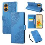 For OPPO Reno8 T 4G Rose Flower Embossed 3-Card Slots Leather Phone Case(Blue)