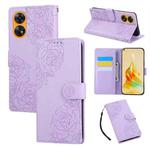 For OPPO Reno8 T 4G Rose Flower Embossed 3-Card Slots Leather Phone Case(Purple)