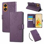 For OPPO Reno8 T 4G Rose Flower Embossed 3-Card Slots Leather Phone Case(Deep Purple)