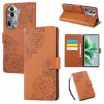 For OPPO Reno11 Pro Global Rose Flower Embossed 3-Card Slots Leather Phone Case(Brown)