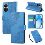 For OPPO Reno10 Pro+ Rose Flower Embossed 3-Card Slots Leather Phone Case(Blue)