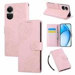 For OPPO Reno10 Pro+ Rose Flower Embossed 3-Card Slots Leather Phone Case(Pink)