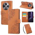 For OPPO Reno12 F 4G / 5G Rose Flower Embossed 3-Card Slots Leather Phone Case(Brown)