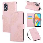 For OPPO A17 4G / A17k Global Rose Flower Embossed 3-Card Slots Leather Phone Case(Pink)