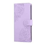 For OPPO A17 4G / A17k Global Rose Flower Embossed 3-Card Slots Leather Phone Case(Purple)