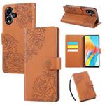 For OPPO A59 5G Global Rose Flower Embossed 3-Card Slots Leather Phone Case(Brown)