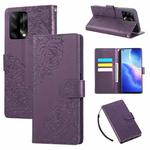 For OPPO A74 4G / F19 4G / Reno6 Lite Rose Flower Embossed 3-Card Slots Leather Phone Case(Deep Purple)