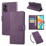 For OPPO A1 5G / A98 5G Rose Flower Embossed 3-Card Slots Leather Phone Case(Deep Purple)
