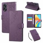 For OPPO A1 Pro Rose Flower Embossed 3-Card Slots Leather Phone Case(Deep Purple)