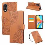 For OPPO A58 4G Rose Flower Embossed 3-Card Slots Leather Phone Case(Brown)