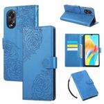 For OPPO A58 4G Rose Flower Embossed 3-Card Slots Leather Phone Case(Blue)