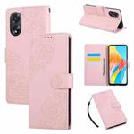 For OPPO A58 4G Rose Flower Embossed 3-Card Slots Leather Phone Case(Pink)
