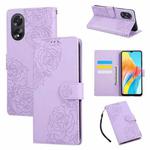 For OPPO A58 4G Rose Flower Embossed 3-Card Slots Leather Phone Case(Purple)