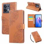 For OPPO Reno8 Pro 5G Rose Flower Embossed 3-Card Slots Leather Phone Case(Brown)