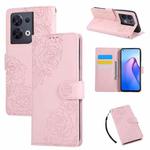 For OPPO Reno8 Pro 5G Rose Flower Embossed 3-Card Slots Leather Phone Case(Pink)