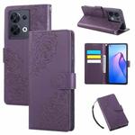 For OPPO Reno8 Pro 5G Rose Flower Embossed 3-Card Slots Leather Phone Case(Deep Purple)