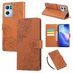 For OPPO Reno7 Pro 5G Rose Flower Embossed 3-Card Slots Leather Phone Case(Brown)
