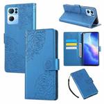 For OPPO Reno7 Pro 5G Rose Flower Embossed 3-Card Slots Leather Phone Case(Blue)