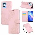 For OPPO Reno7 Pro 5G Rose Flower Embossed 3-Card Slots Leather Phone Case(Pink)