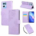 For OPPO Reno7 Pro 5G Rose Flower Embossed 3-Card Slots Leather Phone Case(Purple)