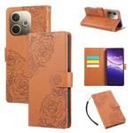 For OPPO A5 Pro 5G Global Rose Flower Embossed 3-Card Slots Leather Phone Case(Brown)