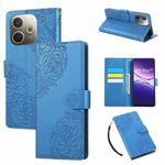 For OPPO A5 Pro 5G Global Rose Flower Embossed 3-Card Slots Leather Phone Case(Blue)