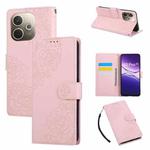 For OPPO A5 Pro 5G Global Rose Flower Embossed 3-Card Slots Leather Phone Case(Pink)