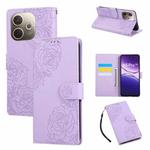 For OPPO A5 Pro 5G Global Rose Flower Embossed 3-Card Slots Leather Phone Case(Purple)