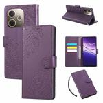 For OPPO A5 Pro 5G Global Rose Flower Embossed 3-Card Slots Leather Phone Case(Deep Purple)