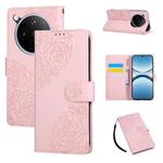 For OPPO Find X8 5G Rose Flower Embossed 3-Card Slots Leather Phone Case(Pink)