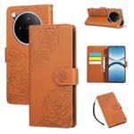 For OPPO Find X8 Pro 5G Rose Flower Embossed 3-Card Slots Leather Phone Case(Brown)