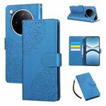 For OPPO Find X8 Pro 5G Rose Flower Embossed 3-Card Slots Leather Phone Case(Blue)