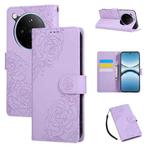 For OPPO Find X8 Pro 5G Rose Flower Embossed 3-Card Slots Leather Phone Case(Purple)