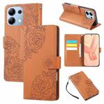 For Redmi Note 13 Pro 4G Rose Flower Embossed 3-Card Slots Leather Phone Case(Brown)
