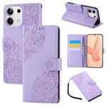 For Redmi Note 13 5G Rose Flower Embossed 3-Card Slots Leather Phone Case(Purple)
