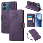 For Redmi 13C 4G / 5G / Poco C65 Rose Flower Embossed 3-Card Slots Leather Phone Case(Deep Purple)